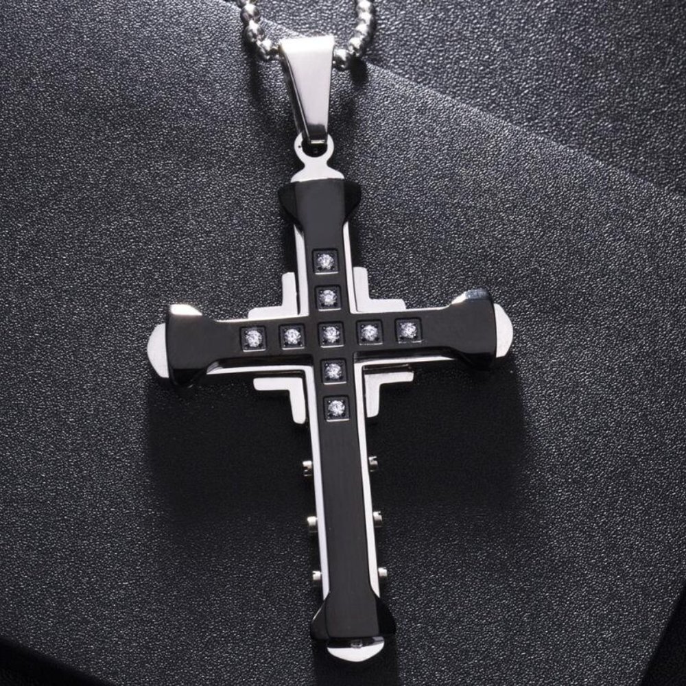 ❤️Fashion cross charm Jesus Rhinestone Pendant Necklace for women/menN90201P132